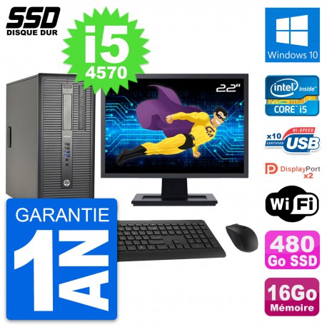 PC Tour HP ProDesk 600 G1 Ecran 22" i5-4570 RAM 16Go SSD 480Go Windows 10 Wifi