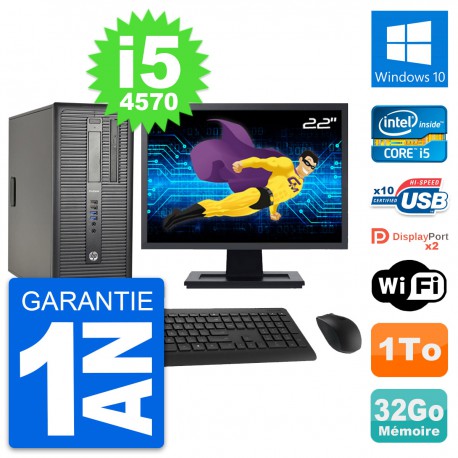 PC Tour HP ProDesk 600 G1 Ecran 22" i5-4570 RAM 32Go Disque 1To Windows 10 Wifi
