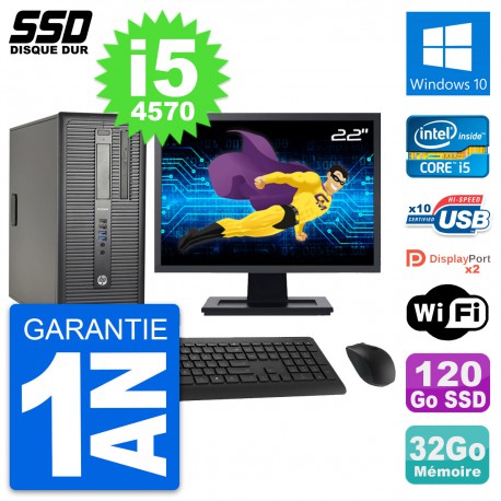 PC Tour HP ProDesk 600 G1 Ecran 22" i5-4570 RAM 32Go SSD 120Go Windows 10 Wifi