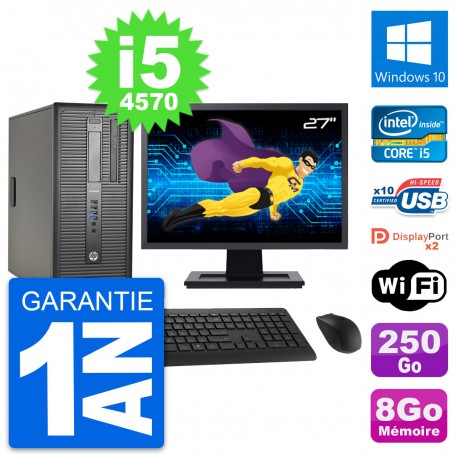 PC Tour HP 600 G1 Ecran 27" Intel i5-4570 RAM 8Go Disque 250Go Windows 10 Wifi