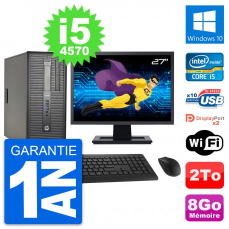 PC Tour HP ProDesk 600 G1 Ecran 27" i5-4570 RAM 8Go Disque 2To Windows 10 Wifi