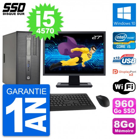 PC Tour HP ProDesk 600 G1 Ecran 27" i5-4570 RAM 8Go SSD 960Go Windows 10 Wifi