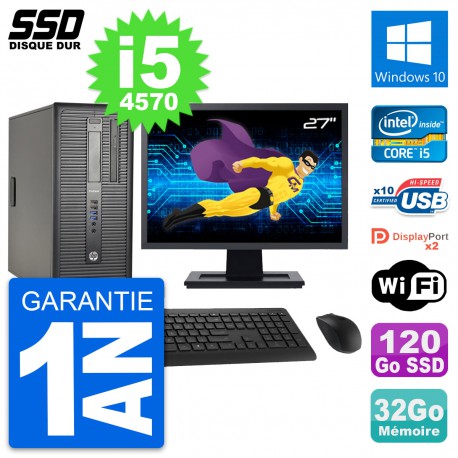 PC Tour HP ProDesk 600 G1 Ecran 27" i5-4570 RAM 32Go SSD 120Go Windows 10 Wifi