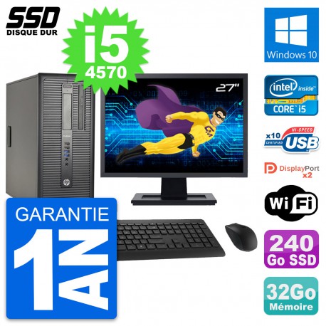 PC Tour HP ProDesk 600 G1 Ecran 27" i5-4570 RAM 32Go SSD 240Go Windows 10 Wifi