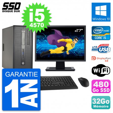 PC Tour HP ProDesk 600 G1 Ecran 27" i5-4570 RAM 32Go SSD 480Go Windows 10 Wifi