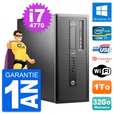 PC Tour HP ProDesk 600 G1 Intel i7-4770 RAM 32Go Disque Dur 1To Windows 10 Wifi
