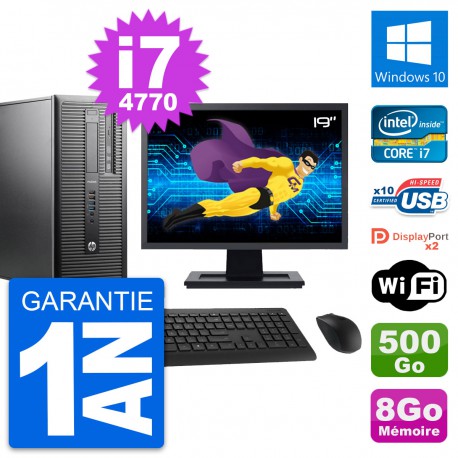 PC Tour HP 600 G1 Ecran 19" Intel i7-4770 RAM 8Go Disque 500Go Windows 10 Wifi