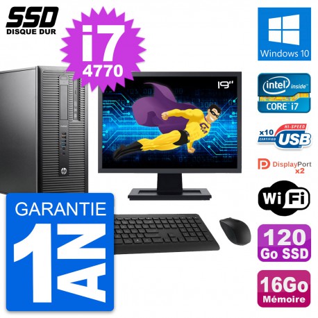 PC Tour HP ProDesk 600 G1 Ecran 19" i7-4770 RAM 16Go SSD 120Go Windows 10 Wifi