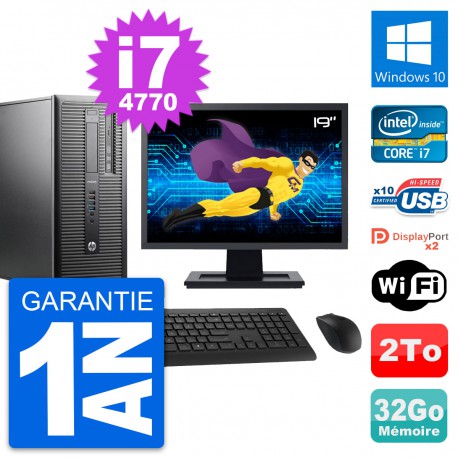 PC Tour HP ProDesk 600 G1 Ecran 19" i7-4770 RAM 32Go Disque 2To Windows 10 Wifi