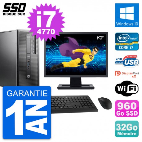 PC Tour HP ProDesk 600 G1 Ecran 19" i7-4770 RAM 32Go SSD 960Go Windows 10 Wifi