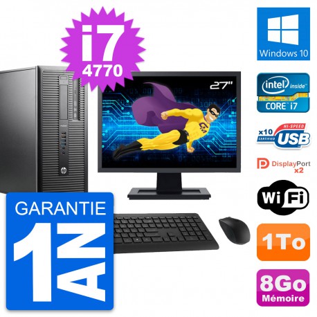 PC Tour HP ProDesk 600 G1 Ecran 27" i7-4770 RAM 8Go Disque 1To Windows 10 Wifi