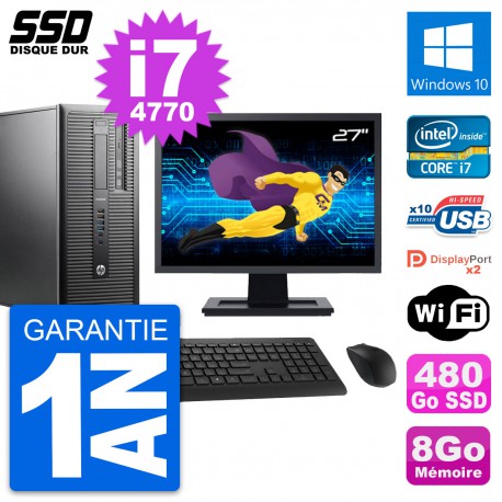PC Tour HP ProDesk 600 G1 Ecran 27" i7-4770 RAM 8Go SSD 480Go Windows 10 Wifi