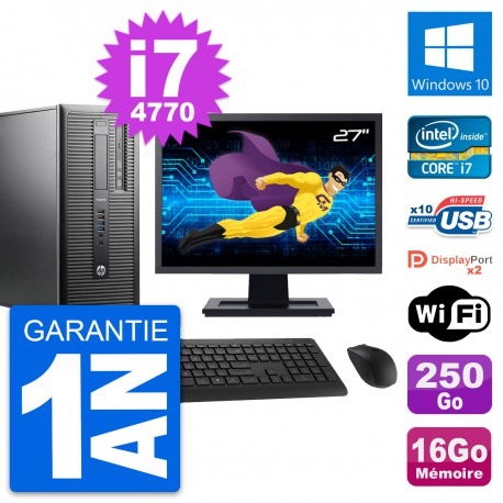 PC Tour HP 600 G1 Ecran 27" Intel i7-4770 RAM 16Go Disque 250Go Windows 10 Wifi