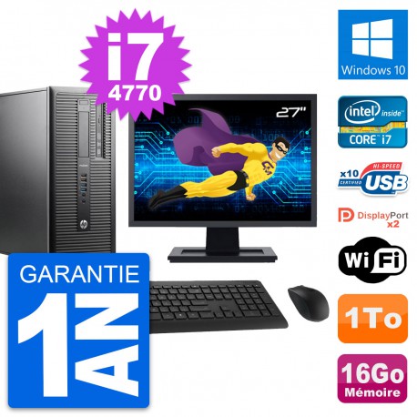PC Tour HP ProDesk 600 G1 Ecran 27" i7-4770 RAM 16Go Disque 1To Windows 10 Wifi