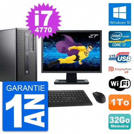 PC Tour HP ProDesk 600 G1 Ecran 27" i7-4770 RAM 32Go Disque 1To Windows 10 Wifi