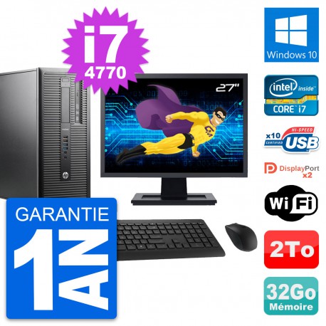 PC Tour HP ProDesk 600 G1 Ecran 27" i7-4770 RAM 32Go Disque 2To Windows 10 Wifi