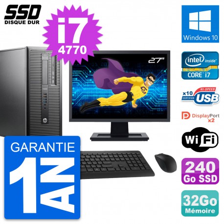PC Tour HP ProDesk 600 G1 Ecran 27" i7-4770 RAM 32Go SSD 240Go Windows 10 Wifi