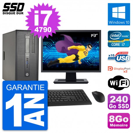 PC Tour HP ProDesk 600 G1 Ecran 19" i7-4790 RAM 8Go SSD 240Go Windows 10 Wifi