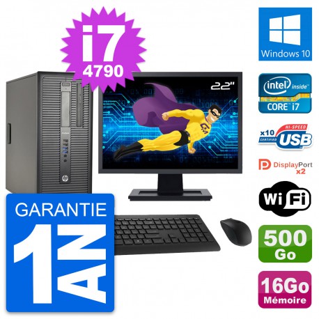 PC Tour HP 600 G1 Ecran 22" Intel i7-4790 RAM 16Go Disque 500Go Windows 10 Wifi
