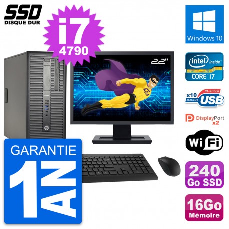PC Tour HP ProDesk 600 G1 Ecran 22" i7-4790 RAM 16Go SSD 240Go Windows 10 Wifi