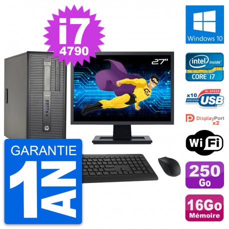 PC Tour HP 600 G1 Ecran 27" Intel i7-4790 RAM 16Go Disque 250Go Windows 10 Wifi