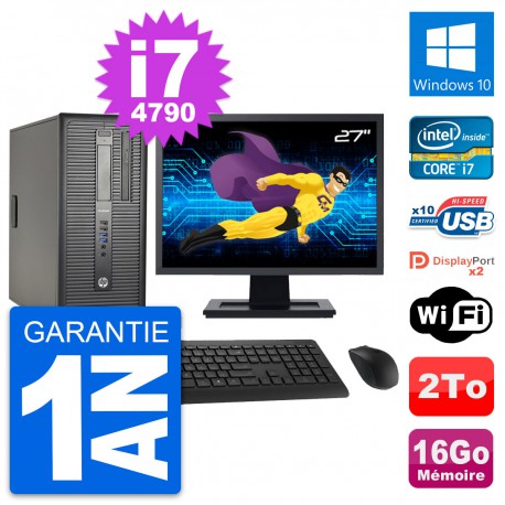 PC Tour HP ProDesk 600 G1 Ecran 27" i7-4790 RAM 16Go Disque 2To Windows 10 Wifi
