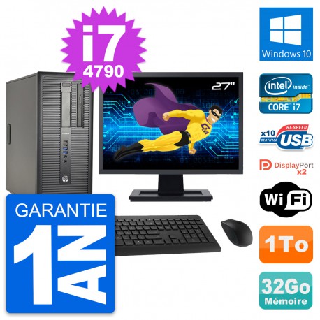 PC Tour HP ProDesk 600 G1 Ecran 27" i7-4790 RAM 32Go Disque 1To Windows 10 Wifi