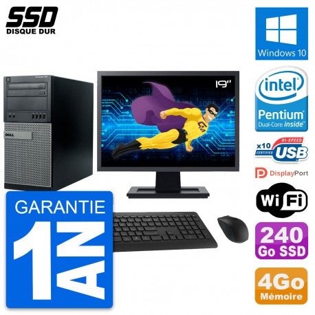 PC Tour Dell 790 MT Ecran 19" Intel G630 RAM 4Go SSD 240Go Windows 10 Wifi