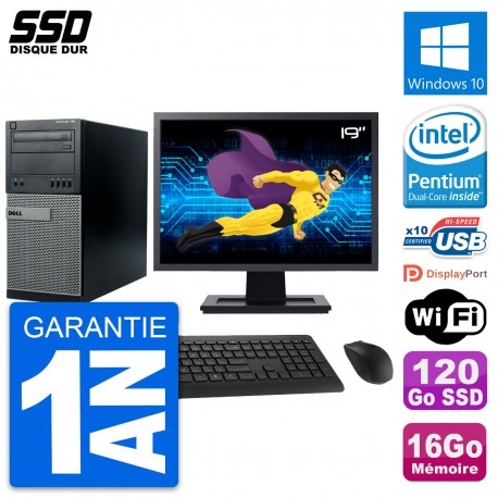 PC Tour Dell 790 MT Ecran 19" Intel G630 RAM 16Go SSD 120Go Windows 10 Wifi