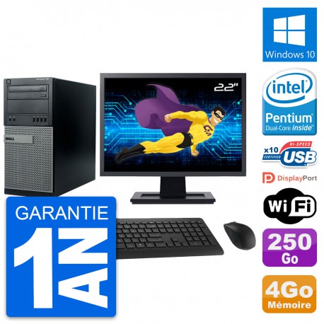 PC Tour Dell 790 MT Ecran 22" Intel G630 RAM 4Go Disque 250Go Windows 10 Wifi
