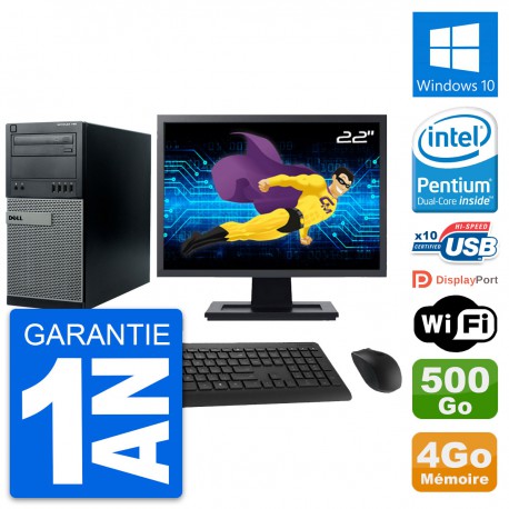 PC Tour Dell 790 MT Ecran 22" Intel G630 RAM 4Go Disque 500Go Windows 10 Wifi