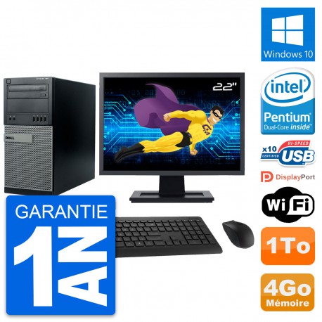 PC Tour Dell 790 MT Ecran 22" Intel G630 RAM 4Go Disque Dur 1To Windows 10 Wifi
