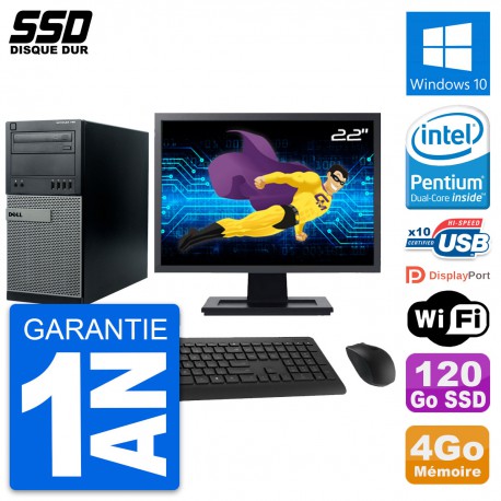 PC Tour Dell 790 MT Ecran 22" Intel G630 RAM 4Go SSD 120Go Windows 10 Wifi