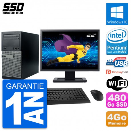 PC Tour Dell 790 MT Ecran 22" Intel G630 RAM 4Go SSD 480Go Windows 10 Wifi
