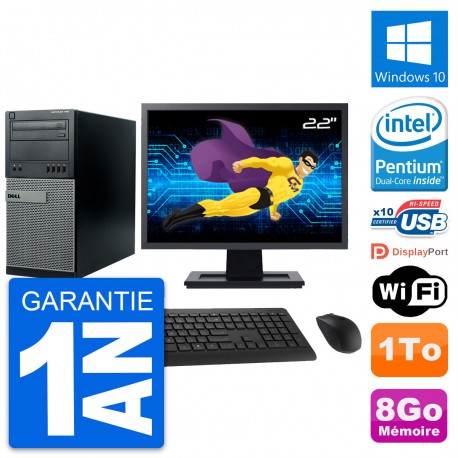 PC Tour Dell 790 MT Ecran 22" Intel G630 RAM 8Go Disque Dur 1To Windows 10 Wifi