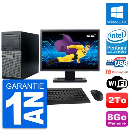 PC Tour Dell 790 MT Ecran 22" Intel G630 RAM 8Go Disque Dur 2To Windows 10 Wifi