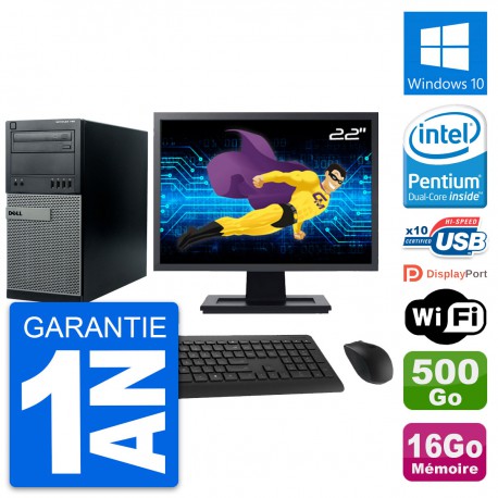 PC Tour Dell 790 MT Ecran 22" Intel G630 RAM 16Go Disque 500Go Windows 10 Wifi