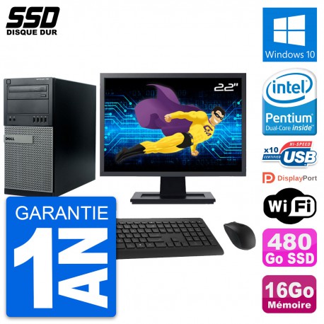 PC Tour Dell 790 MT Ecran 22" Intel G630 RAM 16Go SSD 480Go Windows 10 Wifi