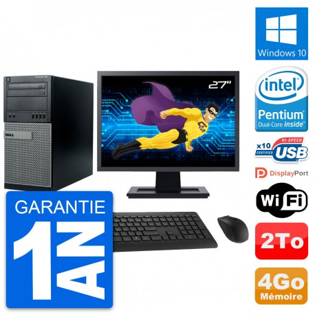 PC Tour Dell 790 MT Ecran 27" Intel G630 RAM 4Go Disque Dur 2To Windows 10 Wifi