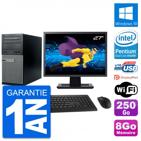PC Tour Dell 790 MT Ecran 27" Intel G630 RAM 8Go Disque 250Go Windows 10 Wifi