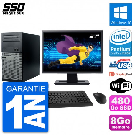 PC Tour Dell 790 MT Ecran 27" Intel G630 RAM 8Go SSD 480Go Windows 10 Wifi