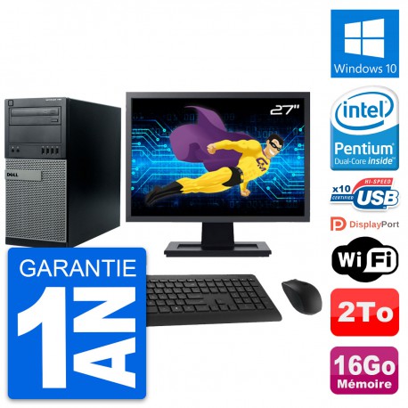 PC Tour Dell 790 MT Ecran 27" Intel G630 RAM 16Go Disque Dur 2To Windows 10 Wifi