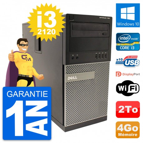 PC Tour Dell OptiPlex 790 MT Intel i3-2120 RAM 4Go Disque 2To Windows 10 Wifi