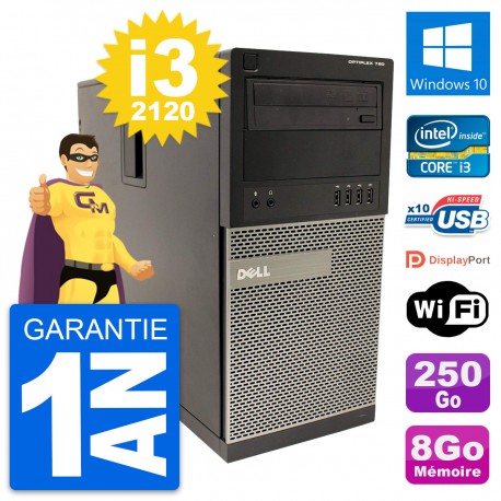PC Tour Dell OptiPlex 790 MT Intel i3-2120 RAM 8Go Disque 250Go Windows 10 Wifi