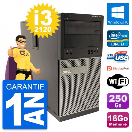 PC Tour Dell OptiPlex 790 MT Intel i3-2120 RAM 16Go Disque 250Go Windows 10 Wifi
