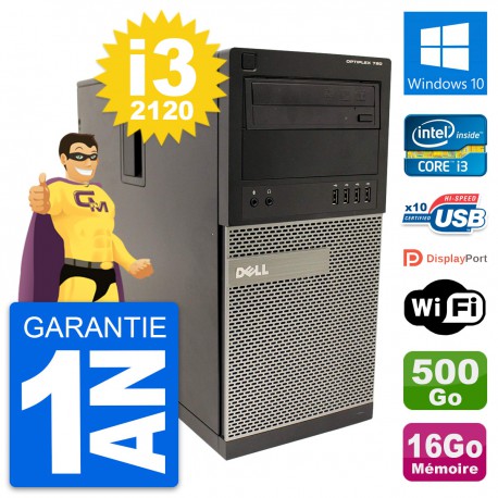 PC Tour Dell OptiPlex 790 MT Intel i3-2120 RAM 16Go Disque 500Go Windows 10 Wifi