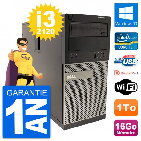 PC Tour Dell OptiPlex 790 MT Intel i3-2120 RAM 16Go Disque 1To Windows 10 Wifi