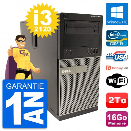 PC Tour Dell OptiPlex 790 MT Intel i3-2120 RAM 16Go Disque 2To Windows 10 Wifi