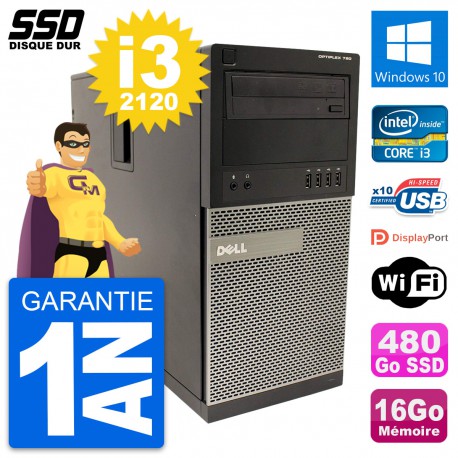 PC Tour Dell OptiPlex 790 MT Intel i3-2120 RAM 16Go SSD 480Go Windows 10 Wifi