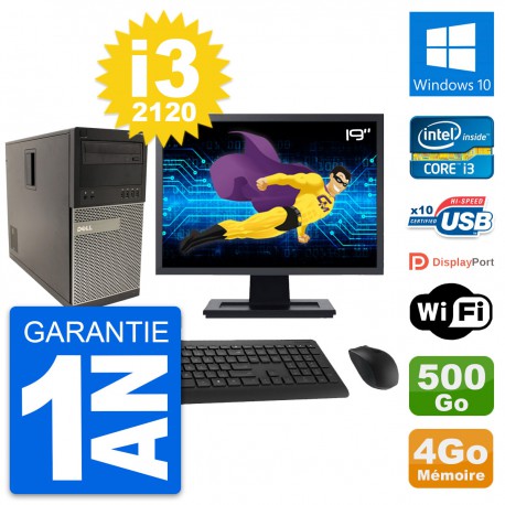 PC Tour Dell 790 MT Ecran 19" Intel i3-2120 RAM 4Go Disque 500Go Windows 10 Wifi
